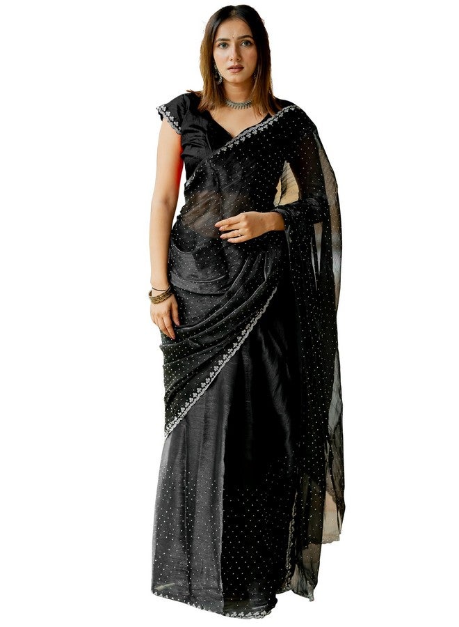 Subham Women's Organza Solid Embellished Saree with Blouse Piece (42295-Black) - Image 4