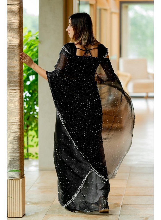 Subham Women's Organza Solid Embellished Saree with Blouse Piece (42295-Black) - Image 5