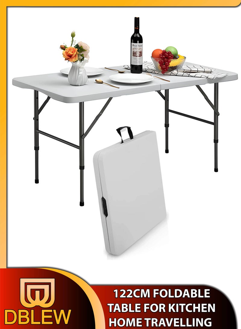 DBLEW طاولة تخييم قابلة للطي متعددة الاستخدامات 122 سم خفيفة الوزن من الألمنيوم قابلة للطي محمولة للاستخدام الداخلي والخارجي للنزهات والشواء والحفلات والمطبخ والطعام والتخييم وحدائق الشواء - Image 1