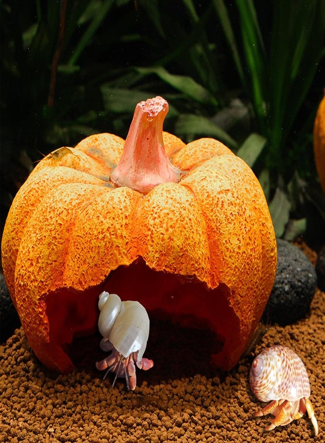 Anranmm Hermit Crab Hideout Resin Simulation Halloween Pumpkin House Reptile Hides and Caves Chameleon Rest Hut Aquarium Habitat Decor Accessories for Bearded Dragon Leopard Lizard Snake Tortoise Frog Gecko - Image 1
