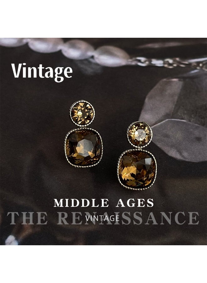 Vintage light brown geometric stud earrings | Autumn/Winter Maillard style glass crystal earrings - Image 1