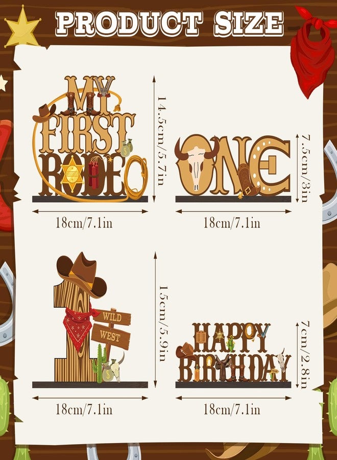 TagreSpike My First Rodeo Birthday Decorations Boy, 4Pcs Western Cowboy Table Centerpieces Decorations Cowboy 1st Birthday Wooden Table Sign Redeo Themed Party Decor for Baby Boy 1st Birthday Party Supplies - Image 2