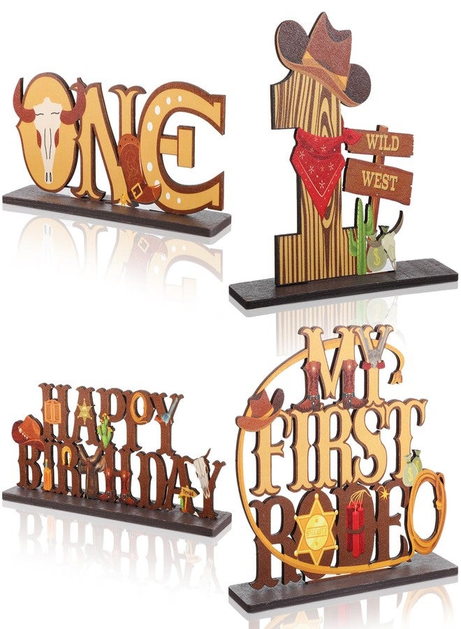 TagreSpike My First Rodeo Birthday Decorations Boy, 4Pcs Western Cowboy Table Centerpieces Decorations Cowboy 1st Birthday Wooden Table Sign Redeo Themed Party Decor for Baby Boy 1st Birthday Party Supplies - Image 1
