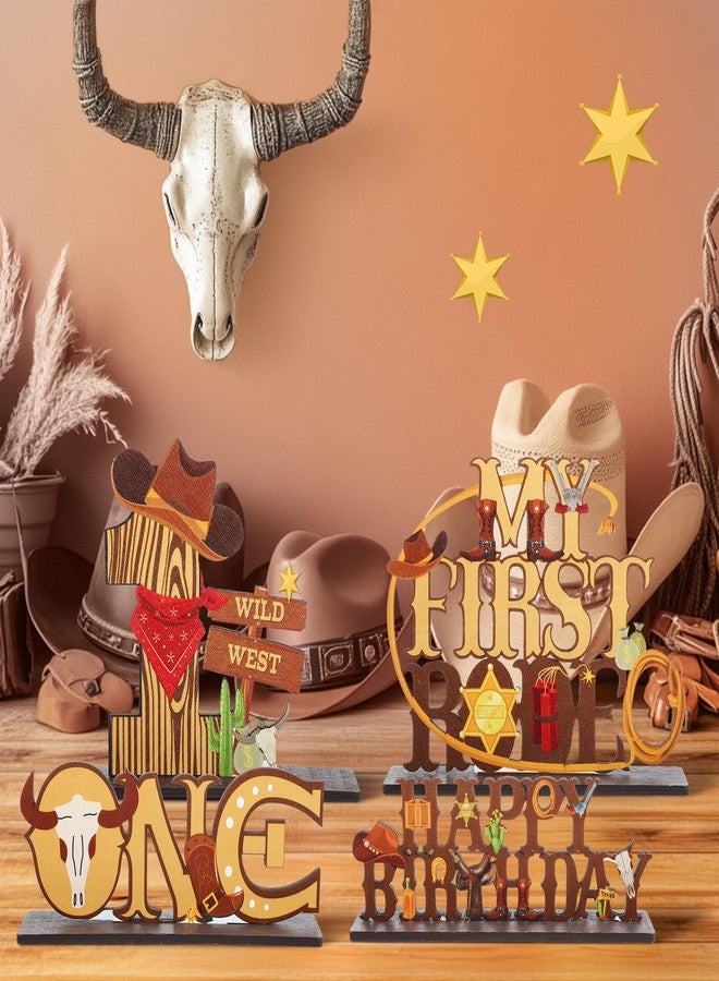 TagreSpike My First Rodeo Birthday Decorations Boy, 4Pcs Western Cowboy Table Centerpieces Decorations Cowboy 1st Birthday Wooden Table Sign Redeo Themed Party Decor for Baby Boy 1st Birthday Party Supplies - Image 4
