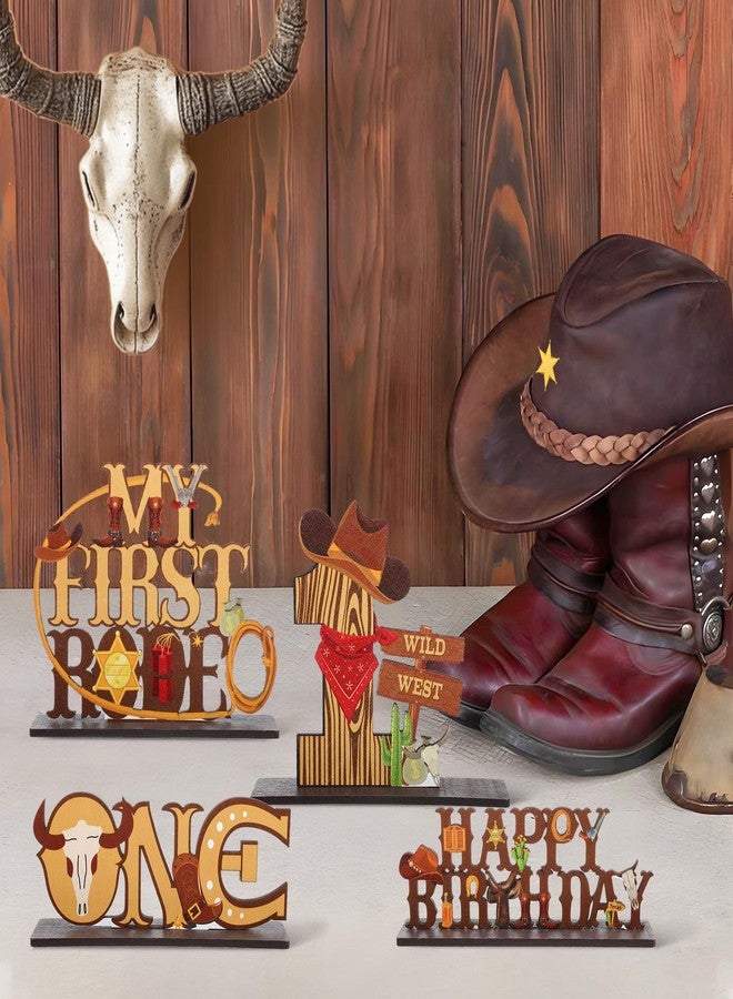 TagreSpike My First Rodeo Birthday Decorations Boy, 4Pcs Western Cowboy Table Centerpieces Decorations Cowboy 1st Birthday Wooden Table Sign Redeo Themed Party Decor for Baby Boy 1st Birthday Party Supplies - Image 5