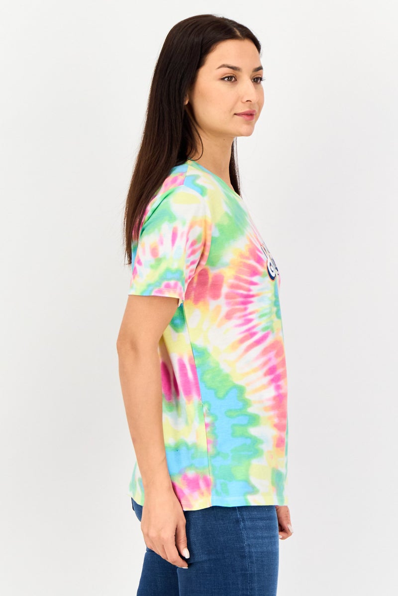 Barbie Women Crew Neck Short Sleeves Tie Dye Print T-Shirt, Multicolor - Image 4
