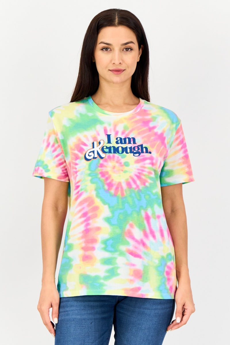 Barbie Women Crew Neck Short Sleeves Tie Dye Print T-Shirt, Multicolor - Image 1