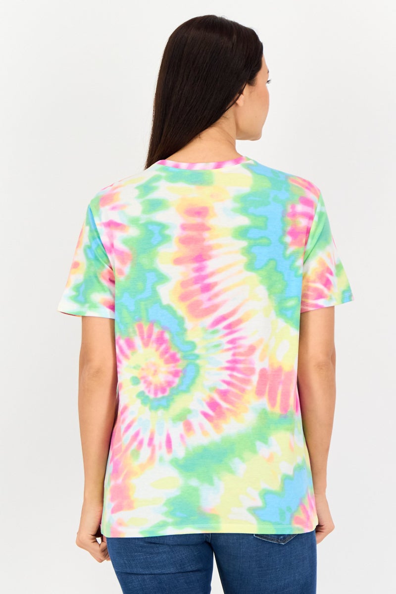 Barbie Women Crew Neck Short Sleeves Tie Dye Print T-Shirt, Multicolor - Image 3