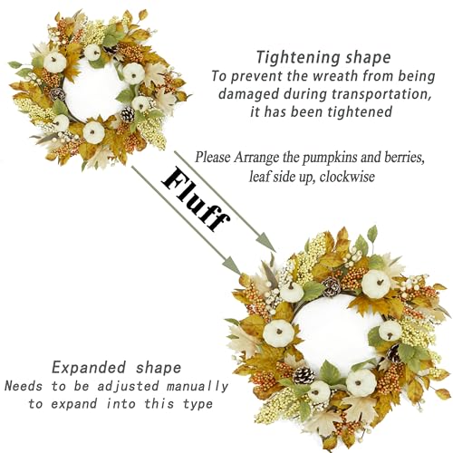 WreathDream 22’’ Artificial Fall Wreath Autumn Door Wreath with Pumpkin,Maple Leaf,Ivy Leaf,Colorful Berry for Front Door Farmhouse Thanksgiving Indoor Outdoor Porch Window Wall Door Decoration - Image 3