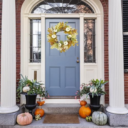 WreathDream 22’’ Artificial Fall Wreath Autumn Door Wreath with Pumpkin,Maple Leaf,Ivy Leaf,Colorful Berry for Front Door Farmhouse Thanksgiving Indoor Outdoor Porch Window Wall Door Decoration - Image 4