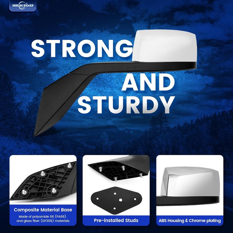 High Soar Chrome Hood Mirror Replacement for Volvo VNL 2000-2015, Left/Driver Side - Image 3