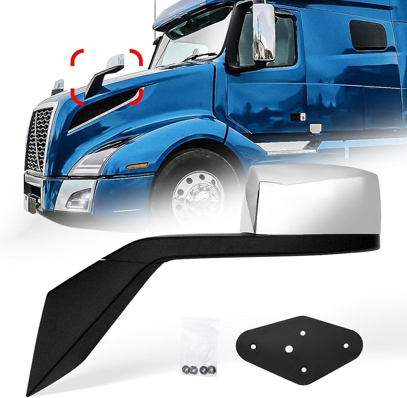 High Soar Chrome Hood Mirror Replacement for Volvo VNL 2000-2015, Left/Driver Side - Image 1