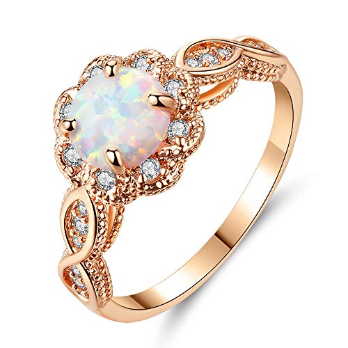 CiNily Opal Rings for Women-18K Rose Gold Plated White Fire Opal Zirconia Women Jewelry Gemstone Engagement Anniversary Ring Size 6 - Image 1