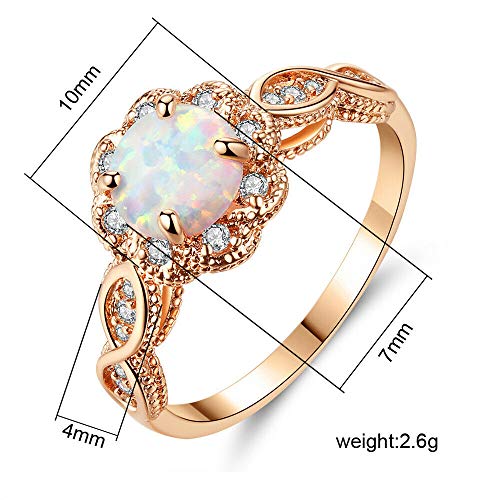 CiNily Opal Rings for Women-18K Rose Gold Plated White Fire Opal Zirconia Women Jewelry Gemstone Engagement Anniversary Ring Size 6 - Image 5