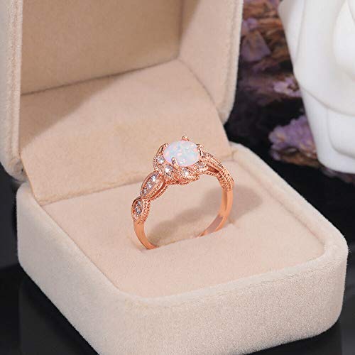 CiNily Opal Rings for Women-18K Rose Gold Plated White Fire Opal Zirconia Women Jewelry Gemstone Engagement Anniversary Ring Size 6 - Image 4