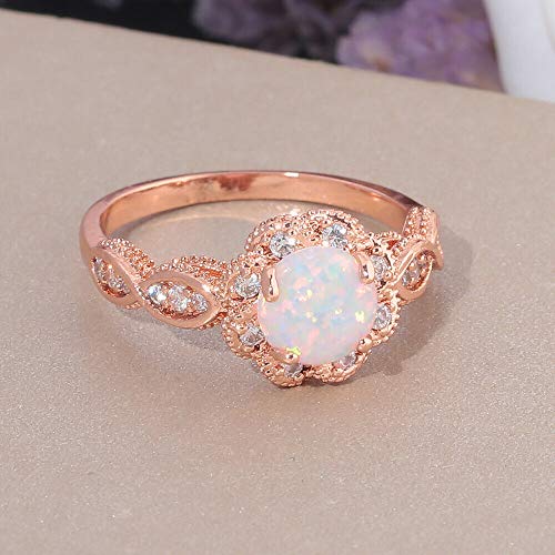 CiNily Opal Rings for Women-18K Rose Gold Plated White Fire Opal Zirconia Women Jewelry Gemstone Engagement Anniversary Ring Size 6 - Image 2