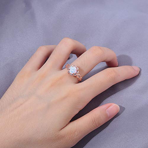 CiNily Opal Rings for Women-18K Rose Gold Plated White Fire Opal Zirconia Women Jewelry Gemstone Engagement Anniversary Ring Size 6 - Image 3