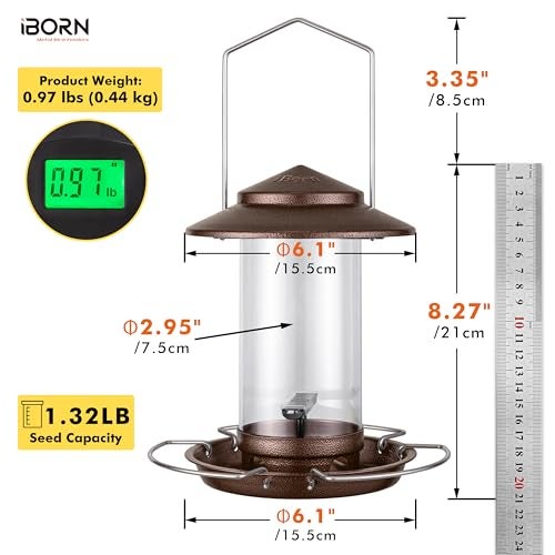iBorn Bird Feeder Metal Squirrel Chew Proof Bird Feeders for Outdoors Hanging Outside for Cardinal Holds 132LB Seed with 3 Perchs Brushed Coffee Seed is not Included - Image 3