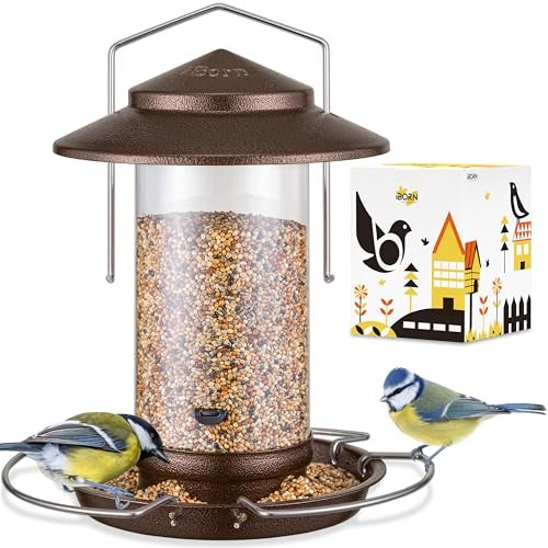 iBorn Bird Feeder Metal Squirrel Chew Proof Bird Feeders for Outdoors Hanging Outside for Cardinal Holds 132LB Seed with 3 Perchs Brushed Coffee Seed is not Included - Image 1