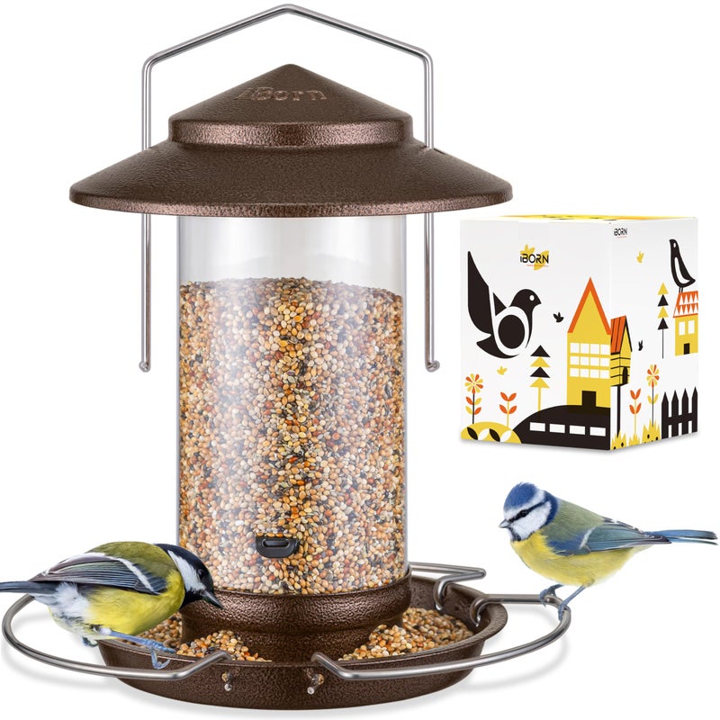 iBorn Bird Feeder Metal Squirrel Chew Proof Bird Feeders for Outdoors Hanging Outside for Cardinal Holds 132LB Seed with 3 Perchs Brushed Coffee Seed is not Included - Image 2