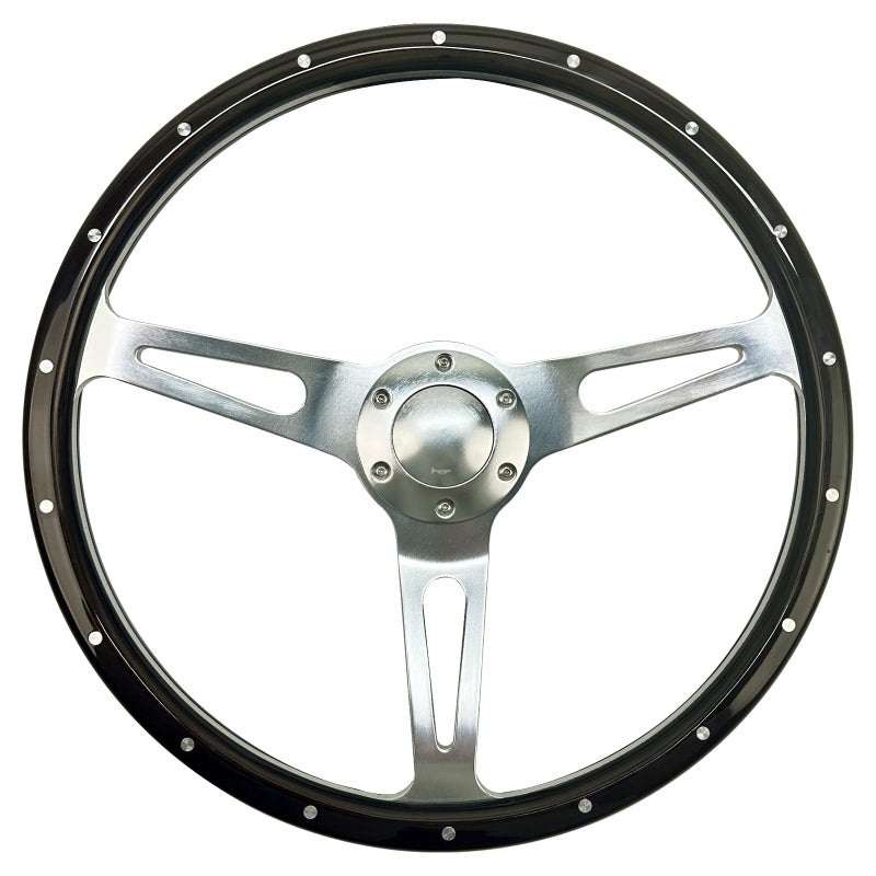 Hiracing 15inch Classic Wood Grain Steering Wheel With Riveted Light Grip 380mm Universal 1.5inch Depth Car Racing Wood Steering Wheels Brushed 3 Spoke with Horn button - Image 1