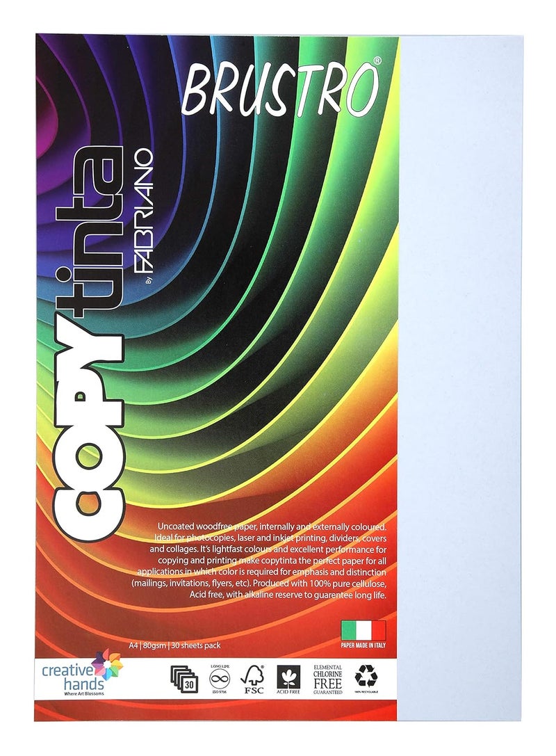 Copytinta Coloured Craft Paper A4 Size, 80 GSM, (60 sheets), Grey Shade (GRIGIO) | Ideal for photocopies, laser, prints, fax, dividers, covers, collages, craft, school, office