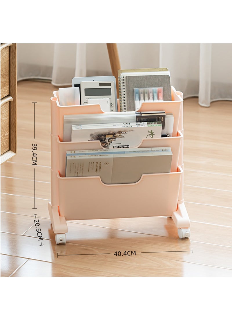 كيدل عربة متعددة الاستخدامات ثلاثية الطوابق مع عجلات - خزانة كتب فريدة قابلة للحركة بثلاثة أدراج + منضدة دراسة ورف تخزين - مثالية للأطفال والطلاب في غرف النوم أو المعيشة - Image 2