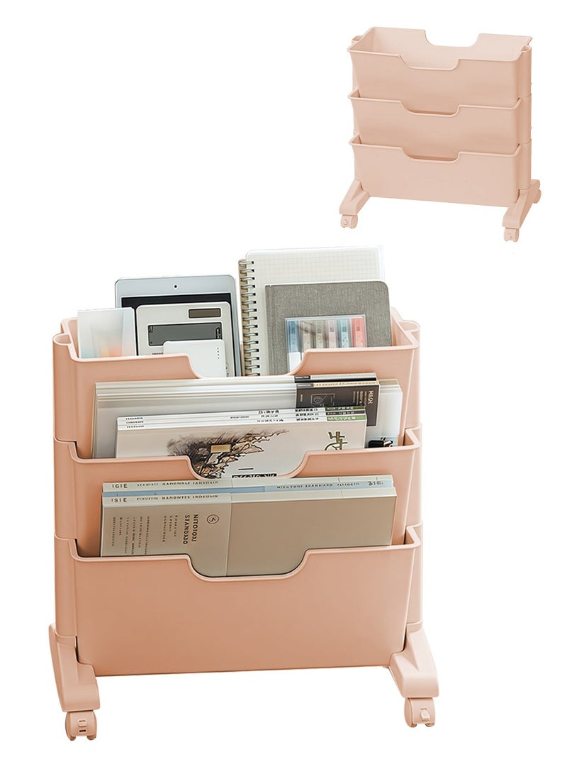 كيدل عربة متعددة الاستخدامات ثلاثية الطوابق مع عجلات - خزانة كتب فريدة قابلة للحركة بثلاثة أدراج + منضدة دراسة ورف تخزين - مثالية للأطفال والطلاب في غرف النوم أو المعيشة - Image 1