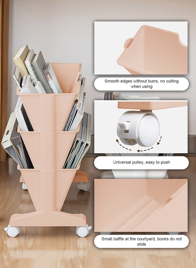 كيدل عربة متعددة الاستخدامات ثلاثية الطوابق مع عجلات - خزانة كتب فريدة قابلة للحركة بثلاثة أدراج + منضدة دراسة ورف تخزين - مثالية للأطفال والطلاب في غرف النوم أو المعيشة - Image 4