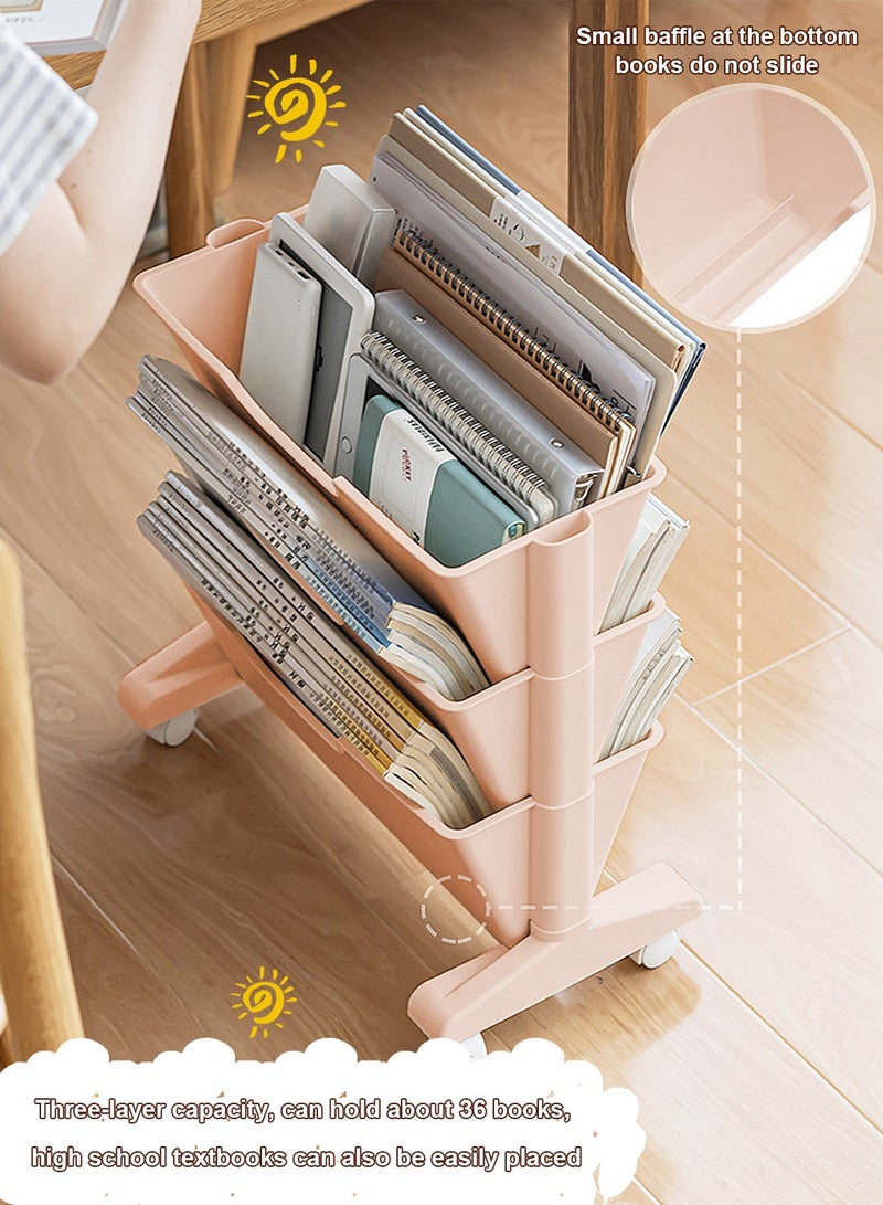 كيدل عربة متعددة الاستخدامات ثلاثية الطوابق مع عجلات - خزانة كتب فريدة قابلة للحركة بثلاثة أدراج + منضدة دراسة ورف تخزين - مثالية للأطفال والطلاب في غرف النوم أو المعيشة - Image 3