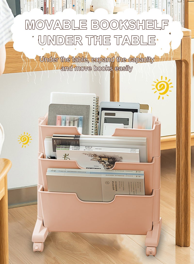 كيدل عربة متعددة الاستخدامات ثلاثية الطوابق مع عجلات - خزانة كتب فريدة قابلة للحركة بثلاثة أدراج + منضدة دراسة ورف تخزين - مثالية للأطفال والطلاب في غرف النوم أو المعيشة - Image 5