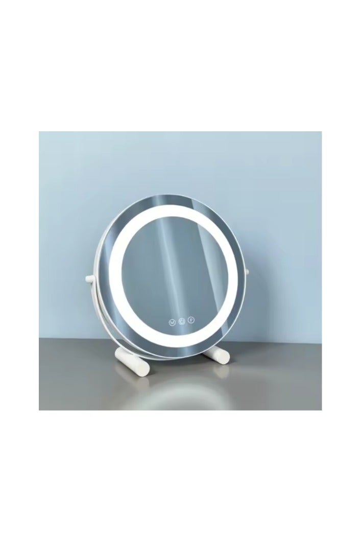 مرآة تجميل دائرية LED بحجم 30 سم مع 3 ألوان قابلة للتعتيم وحساس لمسة أبيض - Image 1