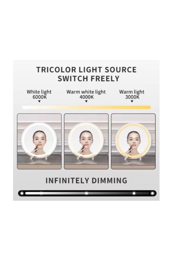 مرآة تجميل دائرية LED بحجم 30 سم مع 3 ألوان قابلة للتعتيم وحساس لمسة أبيض - Image 4