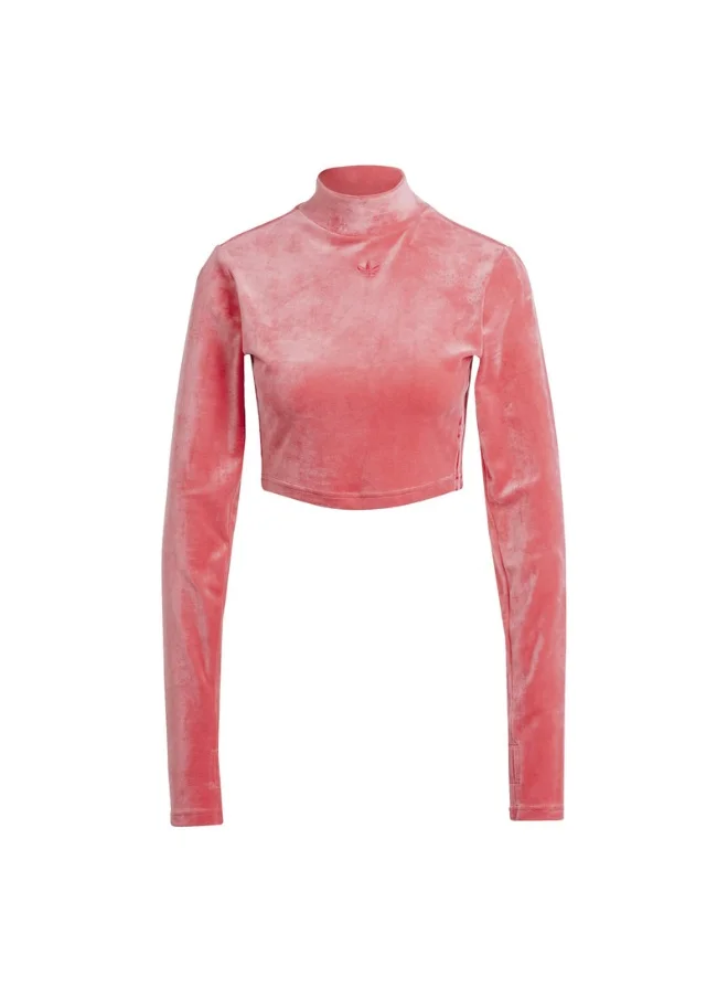 اديداس اوريجينالز adidas VELVET CROP TOP Pink Originals Women TOPS