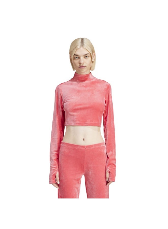 adidas Originals VELVET CROP TOP Pink Originals Women TOPS  - Image 3