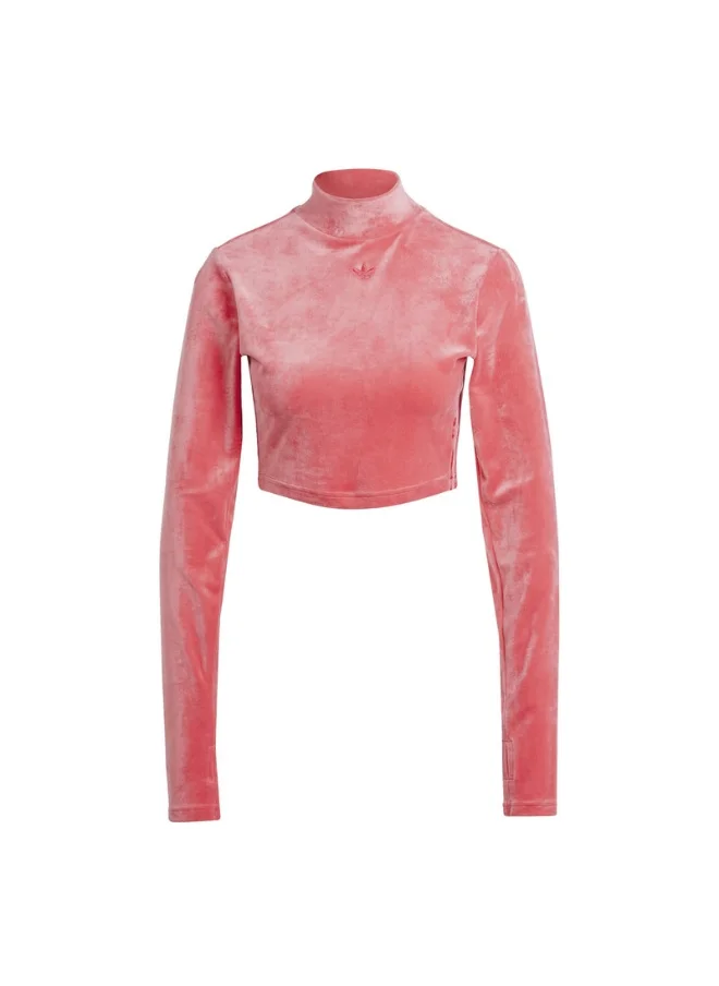 اديداس اوريجينالز adidas VELVET CROP TOP Pink Originals Women TOPS