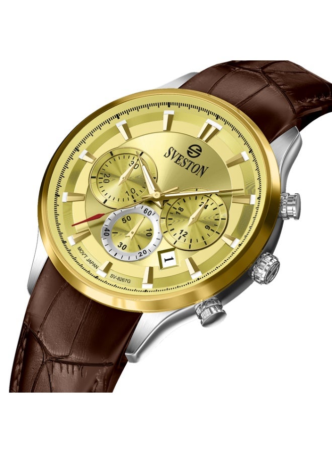 Sveston Zentro a gents leather strap watch with a 40mm dial, perfectly paired with a luxury watch case for a touch of elegance. - Image 1