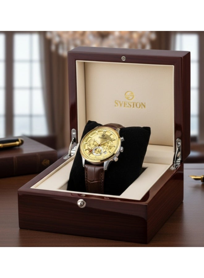 Sveston Zentro a gents leather strap watch with a 40mm dial, perfectly paired with a luxury watch case for a touch of elegance. - Image 3