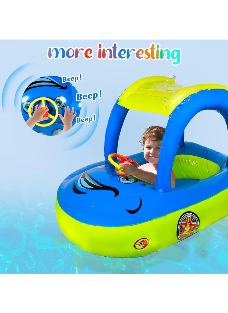 Generic Baby Pool Float with UPF 50+ Canopy,Car Shaped Babies Swim Float Boat for Toddler Infant Swim Ring Pool Spring Floaties Summer Beach Outdoor Play  - Image 3