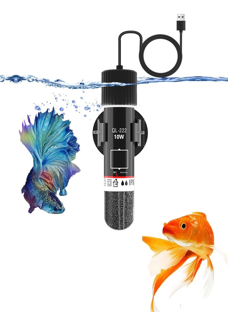 USB Aquarium Heater 10 W Mini Aquarium Heating Rod with Thermostat, Thermostat Aquarium Turtle Heater for Small Aquariums for Salt Water and Freshwater - Image 1