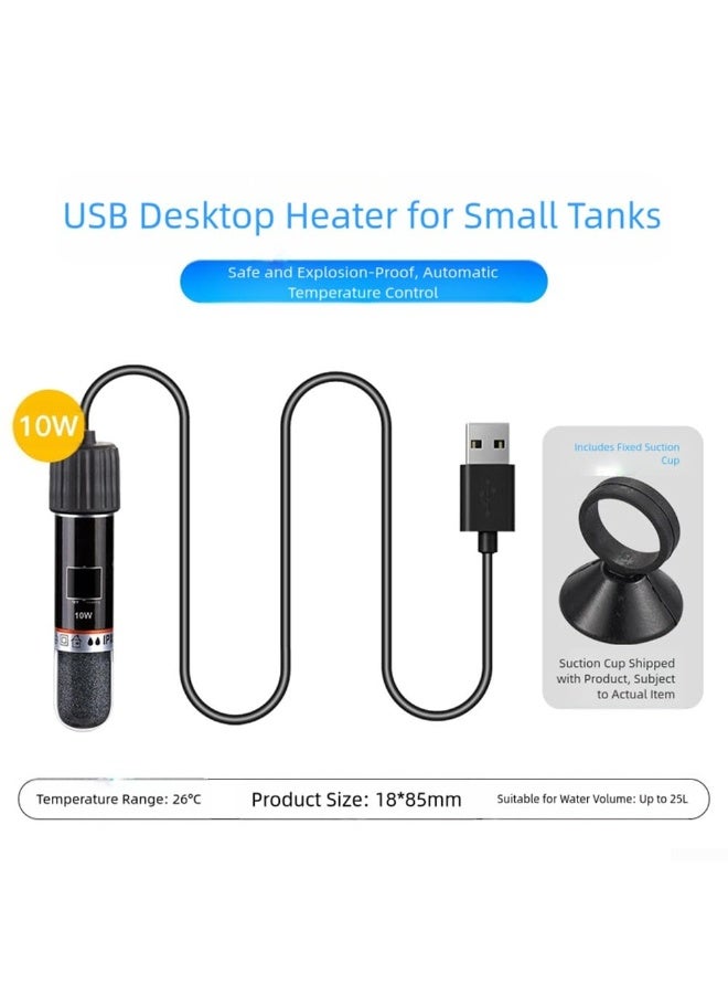 USB Aquarium Heater 10 W Mini Aquarium Heating Rod with Thermostat, Thermostat Aquarium Turtle Heater for Small Aquariums for Salt Water and Freshwater - Image 3