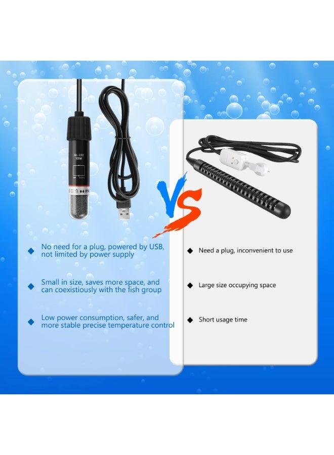 USB Aquarium Heater 10 W Mini Aquarium Heating Rod with Thermostat, Thermostat Aquarium Turtle Heater for Small Aquariums for Salt Water and Freshwater - Image 2