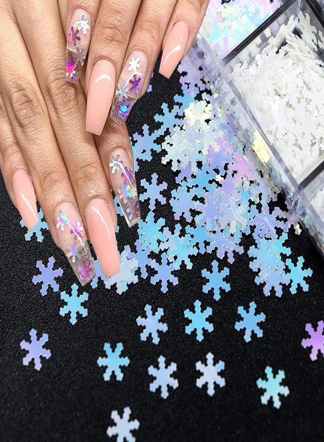 YKZFUI 6 Grids Snowflakes Nail Glitter Sequins,3D Christmas Nail Art Sequins Holographic Snowflake Winter Xmas Nail Art Decoration Christmas Nail Stickers for Women Christmas Party Snow Flakes Nail Supplies - Image 3