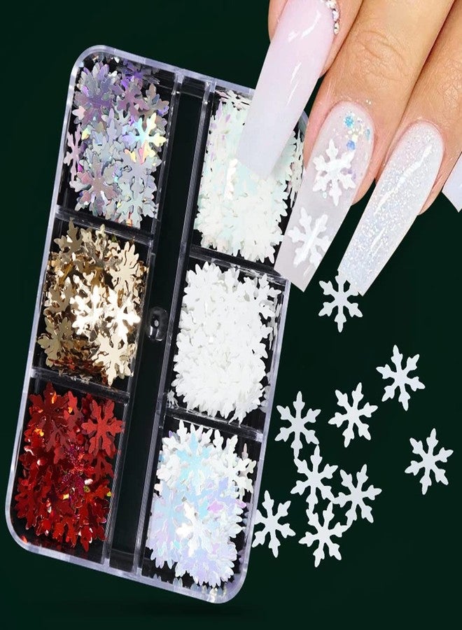 YKZFUI 6 Grids Snowflakes Nail Glitter Sequins,3D Christmas Nail Art Sequins Holographic Snowflake Winter Xmas Nail Art Decoration Christmas Nail Stickers for Women Christmas Party Snow Flakes Nail Supplies - Image 2