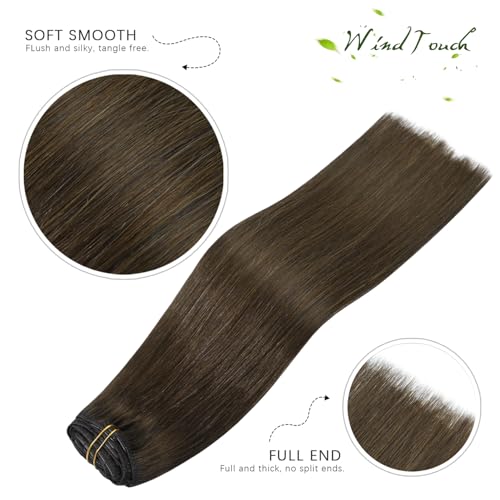 WindTouch Clip in Hair Extensions Real Human Hair 4 Chocolate Brown 12Inch 75g Human Hair Clip in Extensions Soft Natural Straight Medium Brown Hair Extensions for Women - Image 3