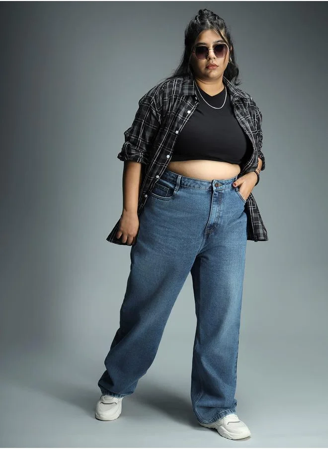 HIGH STAR Plus High Rise Light Fade Relaxed Fit Jeans by Styli