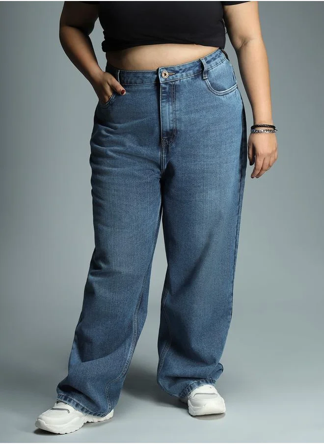 HIGH STAR Plus High Rise Light Fade Relaxed Fit Jeans by Styli
