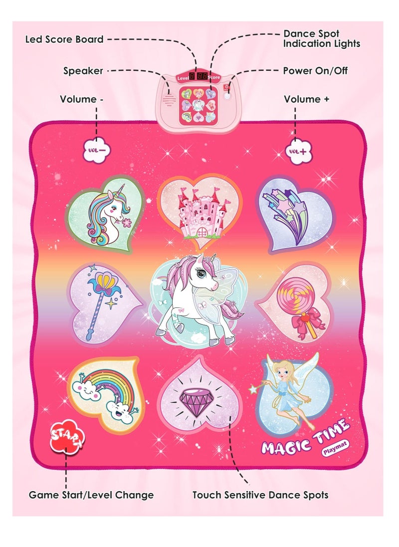 Generic - Unicorn Dance Mat Toys, Dance Musical Play Mat with 5 Game Modesu0026 8 Built-in Songs, Play Mat with LED Lights, Adjustable Volume, Suitable for 3 -6+ Year Old Girl Kid - Image 1