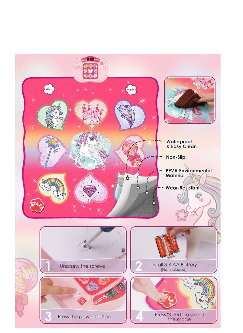 Generic - Unicorn Dance Mat Toys, Dance Musical Play Mat with 5 Game Modesu0026 8 Built-in Songs, Play Mat with LED Lights, Adjustable Volume, Suitable for 3 -6+ Year Old Girl Kid - Image 1