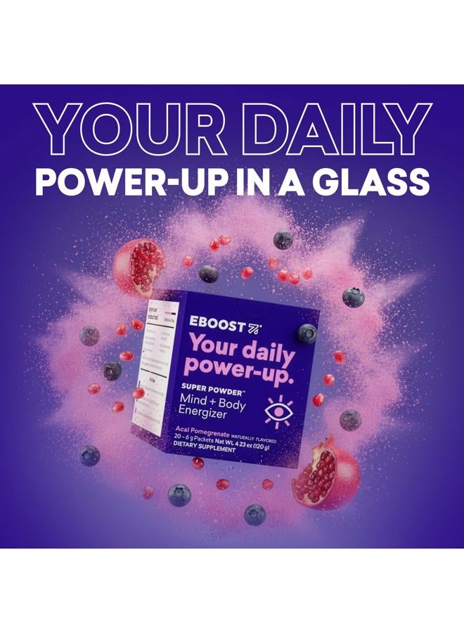 EBOOST Super Energy Powder Drink Mix, Non-GMO Electrolyte Supplement Loaded with Vitamins (Acai Pomegranate), 0.2 Ounce (Pack of 20) - Image 2